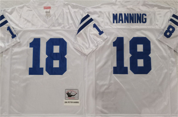 Men's Indianapolis Colts #18 Peyton Manning White Throwback Stitched Jersey